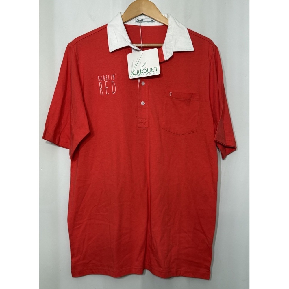 Criquet Classic Polo Shirt Red White Stretch Organic Cotton Contrast Collar NWT